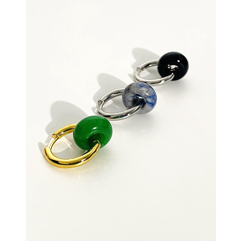 Pendientes de aro con forma de gota de jade de piedra natural | Pendientes Curt De Aros De Donut | 5 colores disponibles