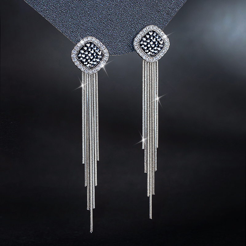 Pendientes colgantes de plata | Pendientes de clip para mujer | Pendientes de Circonitas con Borla de Metal