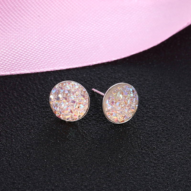 10mm Glitter Crystal Stud Earrings | Drusy Stud Earrings | Sterling Silver Stud Earrings for Men and Women (8mm)