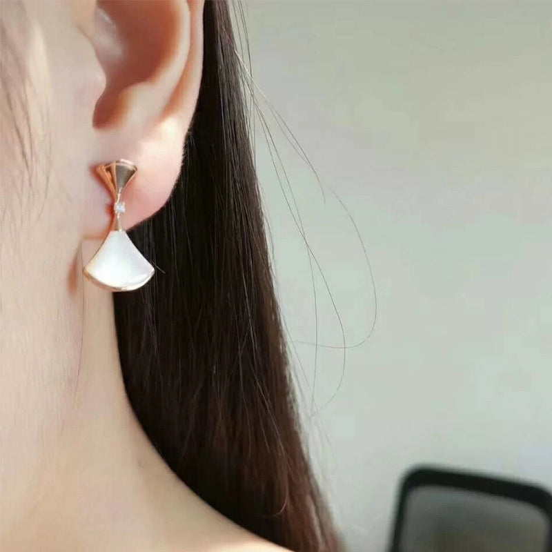 Pendientes de Nácar en forma de abanico | Pendientes colgantes de oro rosa con pasador plateado para mujer