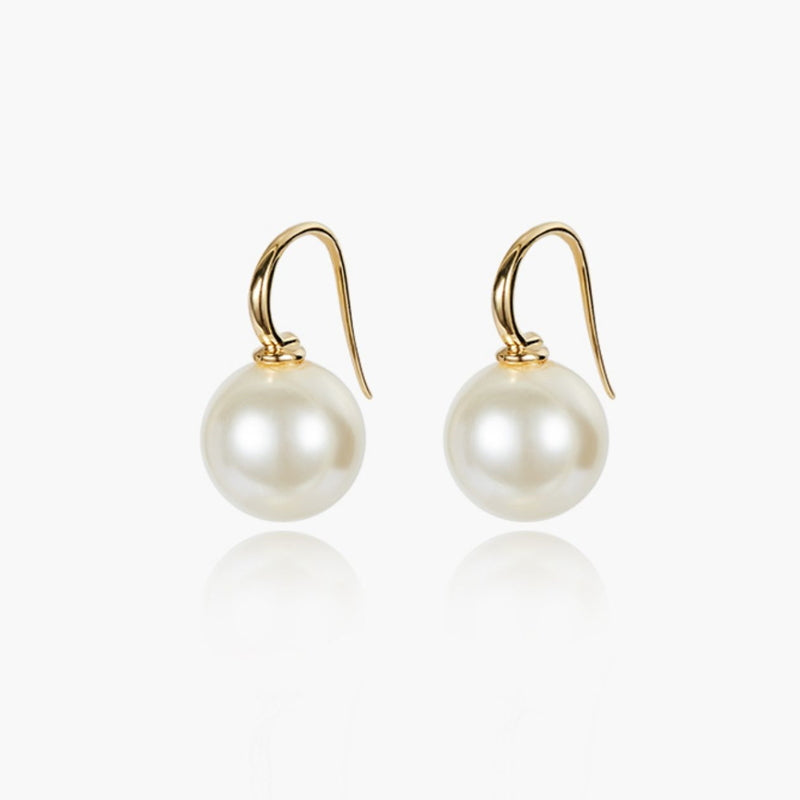 Pendientes de perlas grandes de 12 mm | Pendientes colgantes clásicos de perlas blancas para mujer