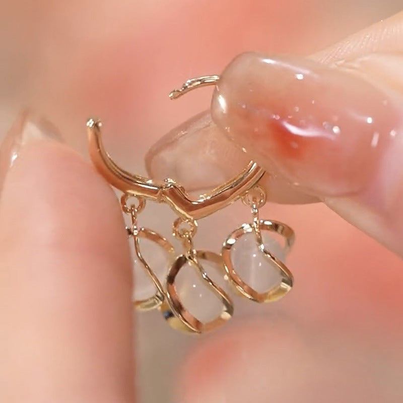 Lily of The Valley Earrings | 3 Moonstone Drop Earrings | Gold Hoop Earrings in Sterling Silver Pin