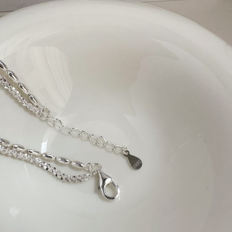 Pure Sterling Silver Bracelet Elegant Double Strand 999 Silver Sparkling Bracelet