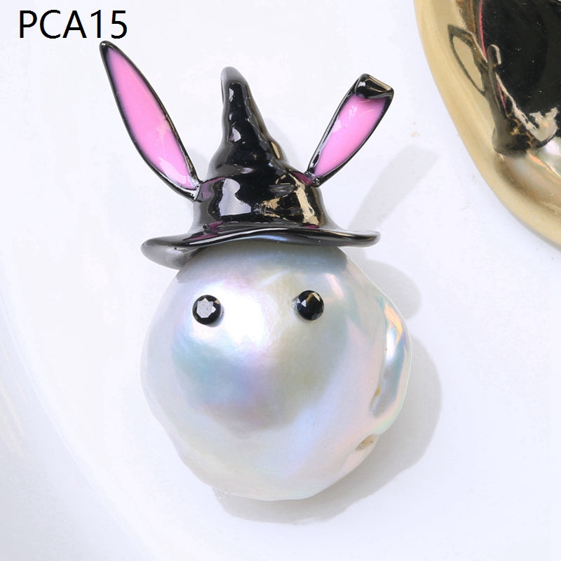 Collar con colgante de perlas barrocas grandes para niña estilo Halloween en oro de 14 k sobre plata de ley (16-18 mm)