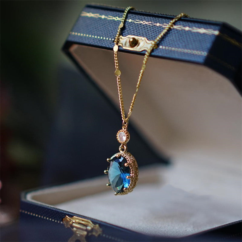 Handmade Gemstone Pendant | Blue Gemstone Pendant | Gold Pendant Necklace with Pendant Extender