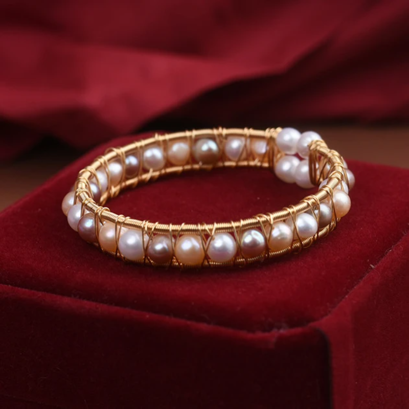 Cultured Freshwater Pearl Bangle Bracelet in 14k Gold Over Sterling Silver 7