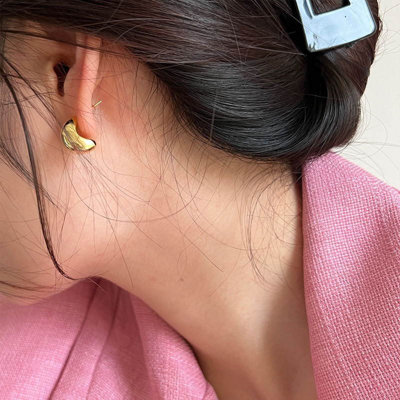 Pendientes de luna creciente de oro | Pendientes de aro de oro grueso | Pendientes de oro para mujer