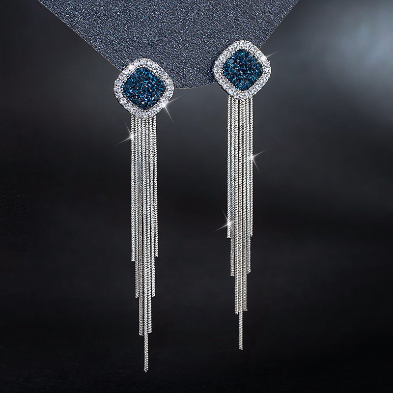 Pendientes colgantes de plata | Pendientes de clip para mujer | Pendientes de Circonitas con Borla de Metal