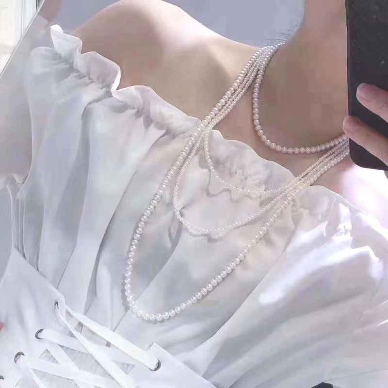 Handmade 4 Strand Freshwater Pearl Necklace | Multi Strand Pearl Necklace | Long Multi Strand Pearl Necklace (15.7 Inches to 27.5 Inches)