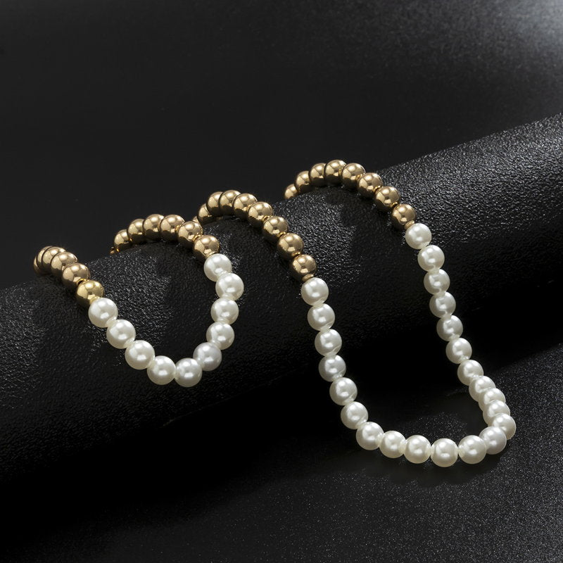 Mens Pearl Jewelry Set | Faux Mens Pearl Choker Necklace | Mens Pearl Bracelet