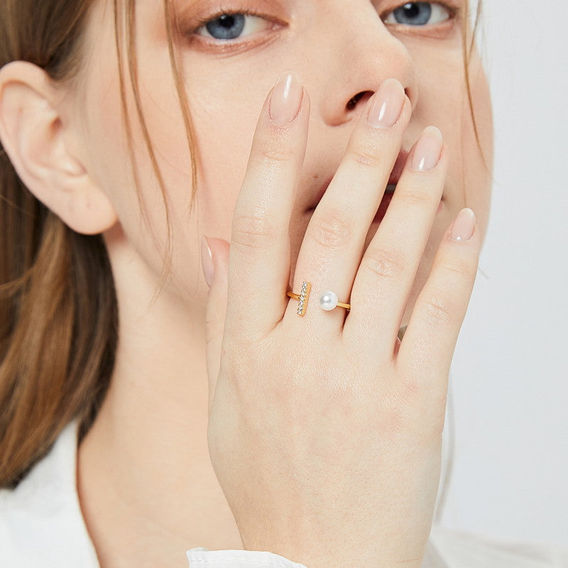 Anillo de perlas | Anillo de oro con perlas y diamantes | Anillos ajustables para mujer