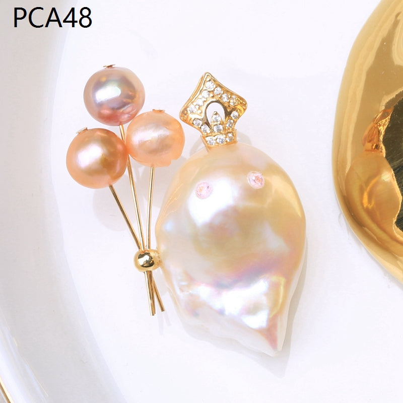 Lindo collar con colgante de perlas barrocas grandes para niños en oro de 14 k sobre plata de ley (16-18 mm)