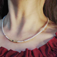 Tiny Pearl Choker | Pearl Choker Necklace | Freshwater Pearl Choker with Humanmade Sapphire