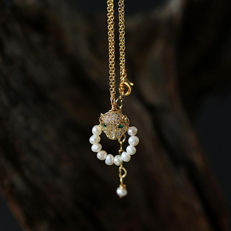 Leopard Series Freshwater Pearl Set Pendant, Bracelet, Ring and Earrings Set 14K Gold Over Sterling Silver