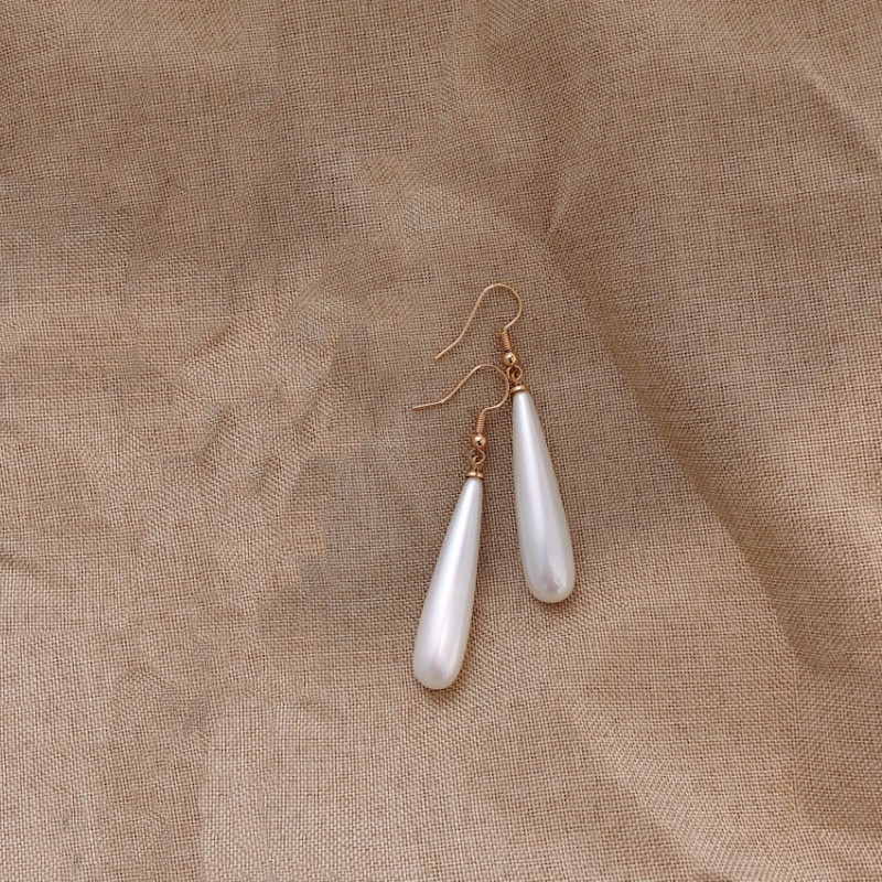 Teardrop Pearl Earrings | Long Pearl Drop Earrings with Shepherd Hook