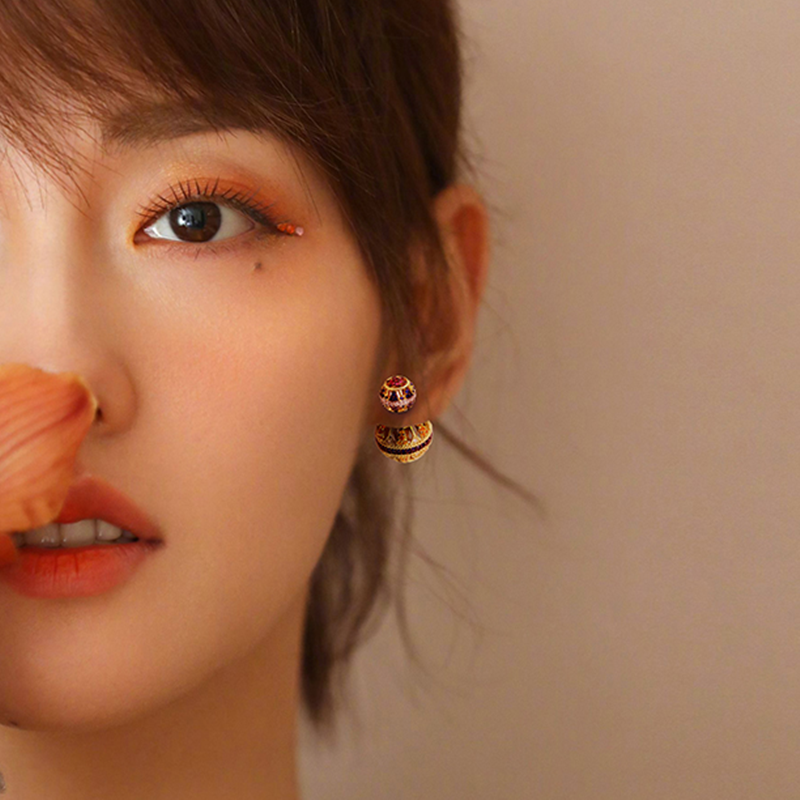 Boucles d'oreilles double face de luxe, boucles d'oreilles à double boule en cristal avec broche en argent S925