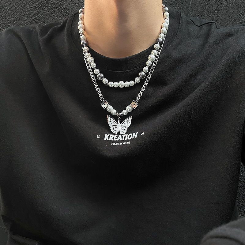 White and Black Mens Pearl Necklace | Pearl Necklace Gift for Men