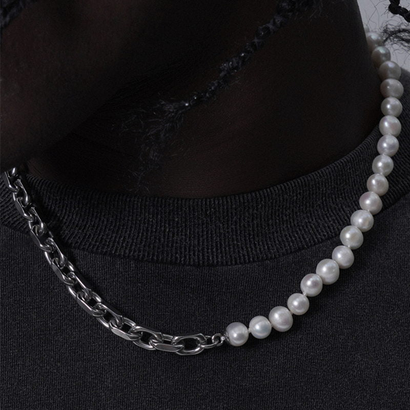 cuban chain necklace with real pearl for men