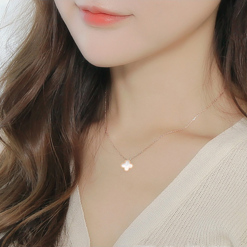 Four Leaf Clover Moonstone Mother of Pearl Necklace with 14K Gold Plated Chain