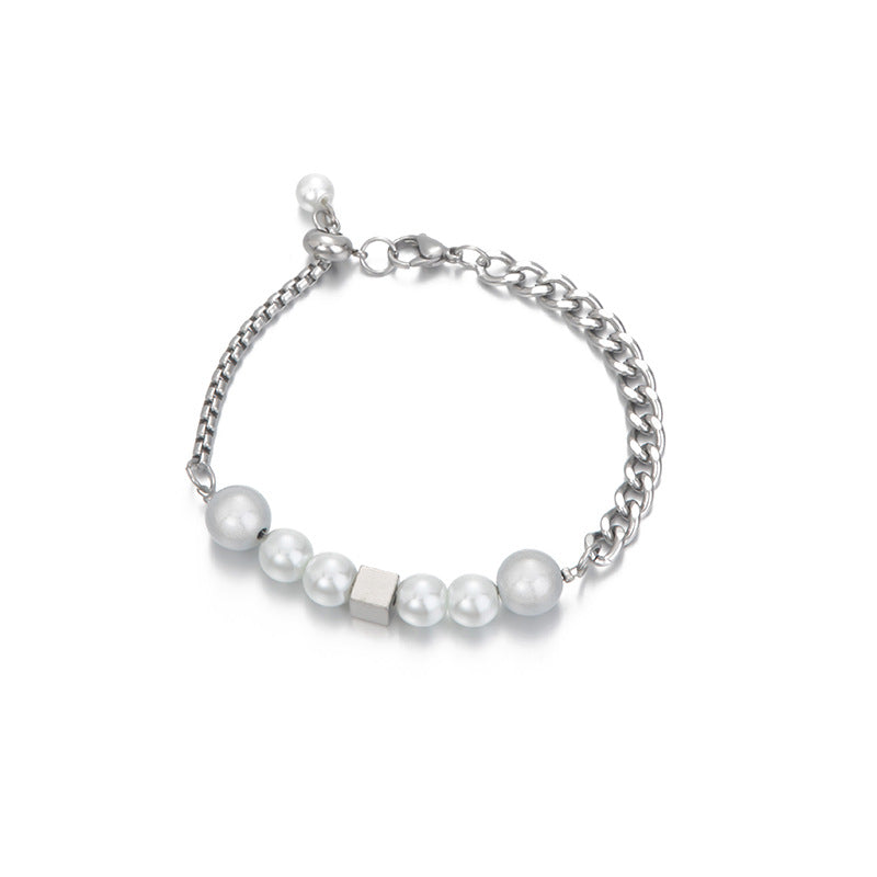 Mens Pearl Bracelet | Pearl Chain Bracelet | Mens Silver Bracelet
