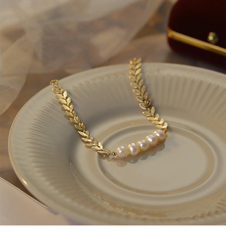 Real Pearl Bracelet Gold Wheat Ear | Freshwater Pearl Bracelet | Designed Pearl Bracelet for Women