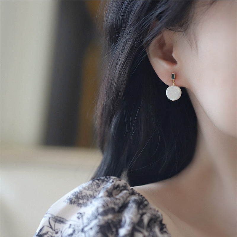 Flat Baroque Pearl Earrings | Real Baroque Pearl Drop Earrings with Sterling Silver Pins (10-11 mm)