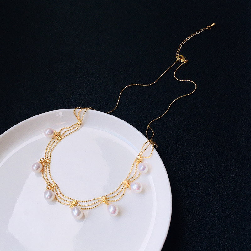 Teardrop Pearl Pendant | Multi Pearl Pendant Necklace | Freshwater Pearl Pendant in 18K Gold Plated