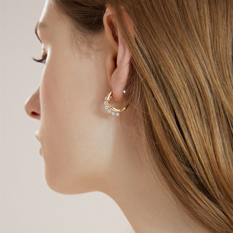 Pearl Hoop Earrings | 14K Gold Plated Hoop Earrings | Irregular Hoop Earrings for Women