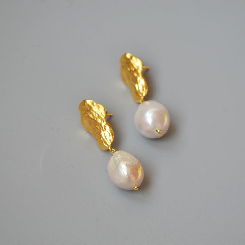 Gold Baroque Pearl Earrings | Real Baroque Pearl Drop Earrings with Sterling Silver Pins