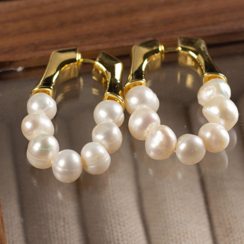 Pearl Hoop Earrings | Freshwater Pearl Earrings | Real Pearl Earrings (3-4mm)