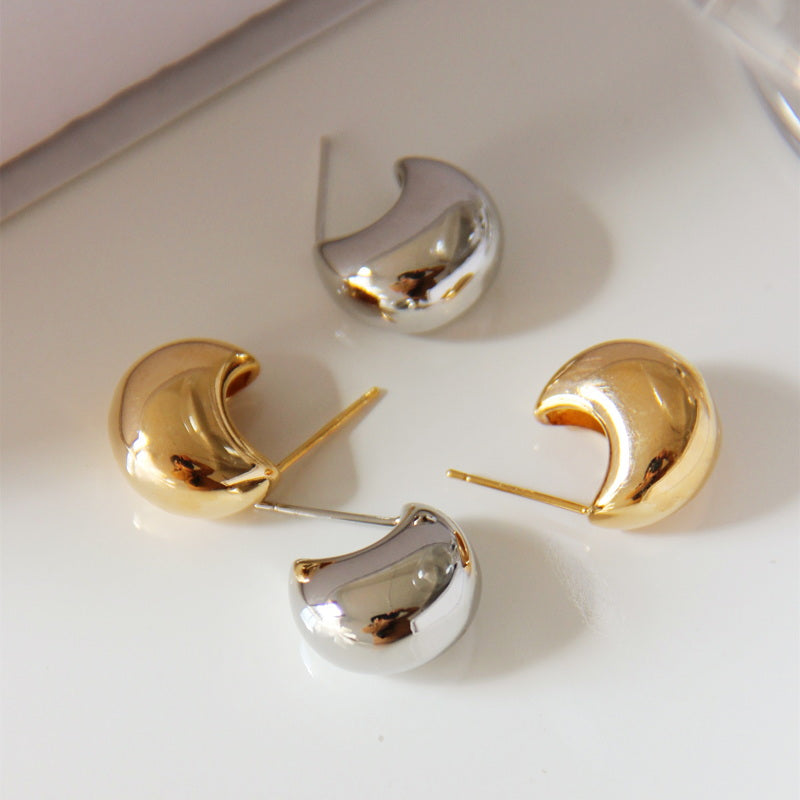 Pendientes de luna creciente de oro | Pendientes de aro de oro grueso | Pendientes de oro para mujer