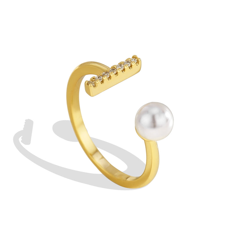 Anillo de perlas | Anillo de oro con perlas y diamantes | Anillos ajustables para mujer