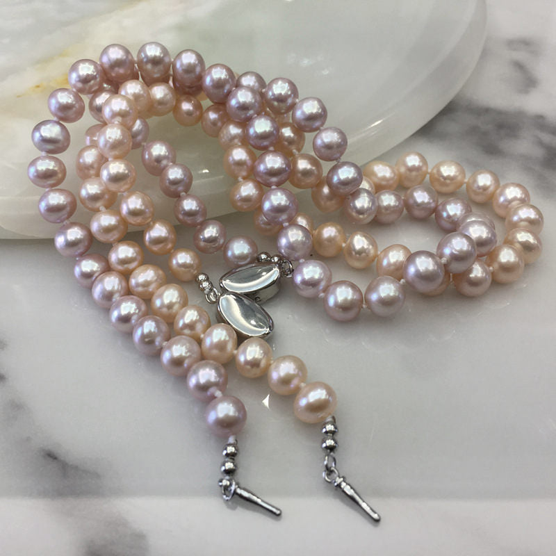 AAA Cultured Freshwater Pearl Necklace Near Round Pearl in Sterling Silver Clasp 3 Pearl Color Available 18 inch / 45cm