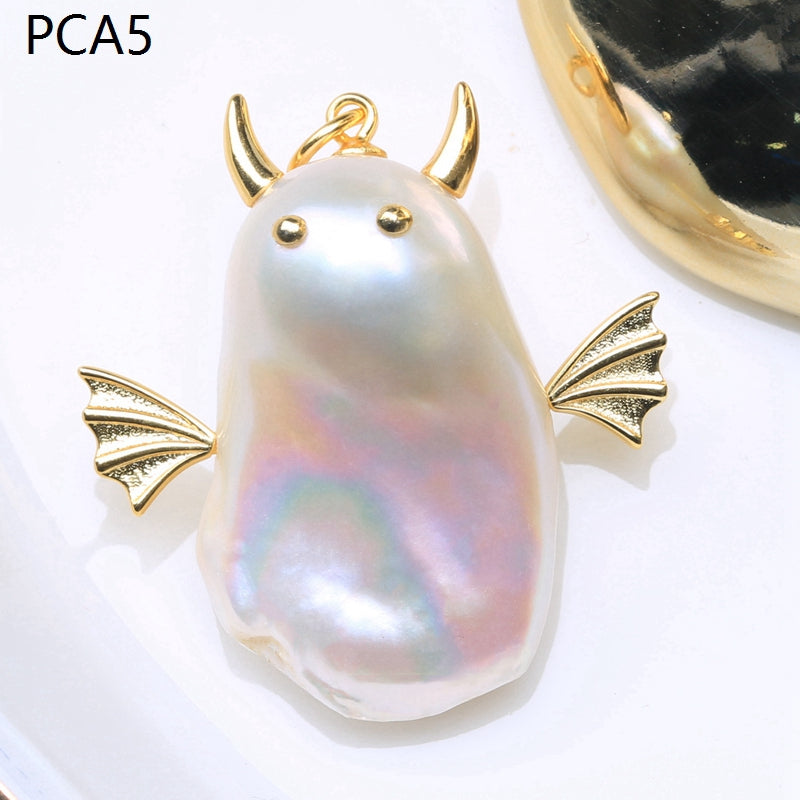 Lindo collar con colgante de perlas barrocas grandes para niños en oro de 14 k sobre plata de ley (16-18 mm)