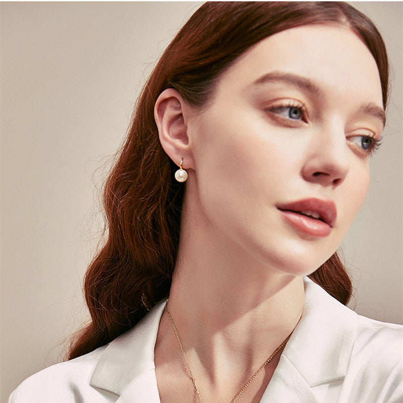 Pendientes de perlas grandes de 12 mm | Pendientes colgantes clásicos de perlas blancas para mujer