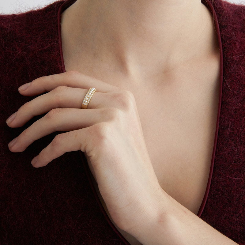 Anillo de Perlas Anillo Ajustable en Oro Anillos de Perlas con Diamantes