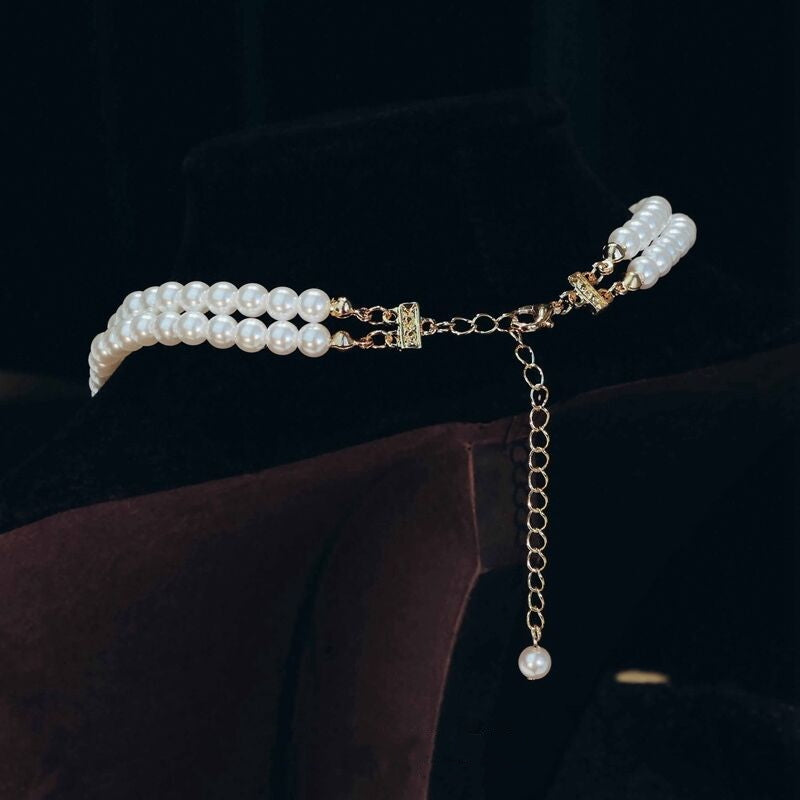 Vintage Pearl Wedding Jewelry Sets | Multi Strand Pearl Necklace | Large Pearl Stud Earrings for Women