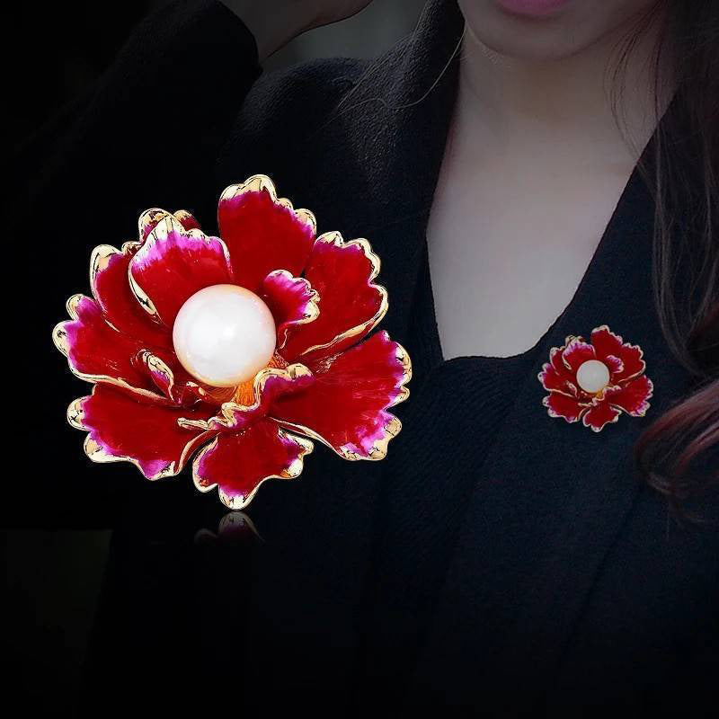 Best Gift Choice Peony Brooch Large Flower Pearl Brooch Pin White Red Purple Available
