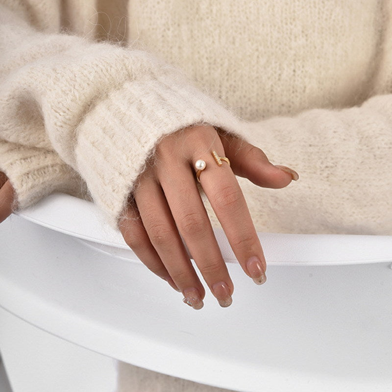 Anillo de perlas | Anillo de oro con perlas y diamantes | Anillos ajustables para mujer