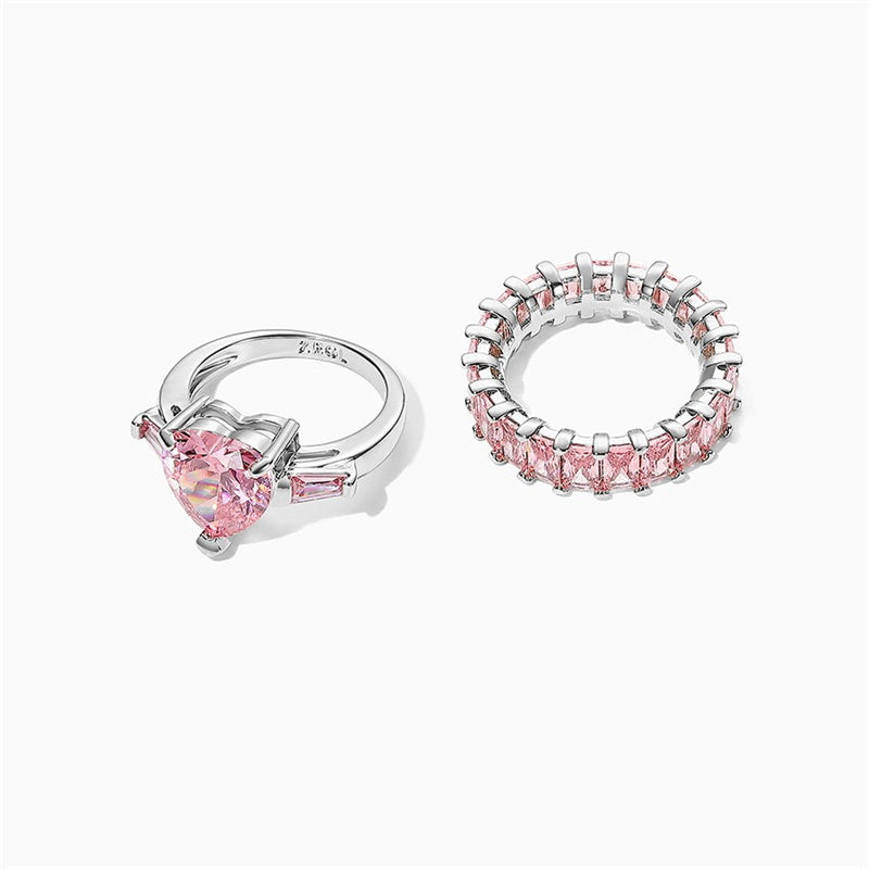 Pink Heart Ring | Pink Eternity Band | Pink Ring for Women in 18K White Gold Plated