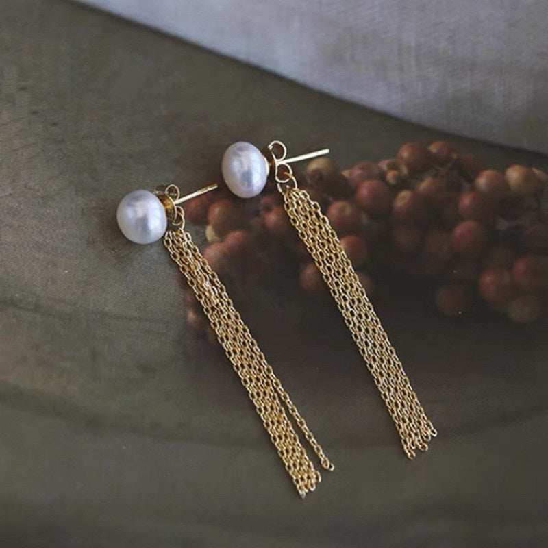 Freshwater Pearl Earrings with Long and Short Tassel  | Real Pearl Earring Jackets with Sterling Silver Pins