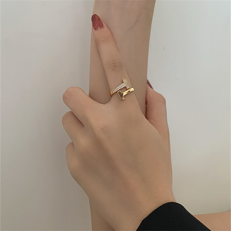 T Shape Adjustable Rings | Open Diamond Ring | Gold Diamond Ring in 14K Gold Plated