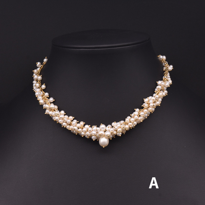 Luxury Handmade Real Pearl Necklace AAA Cultured Freshwater Pearl Multi Strand Necklace in 18k Gold Over Sterling Silver