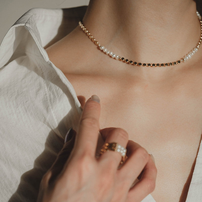 Pearl Gold Necklace | Pearl Choker | Real Pearl Necklace Choker in 14K Gold Plated