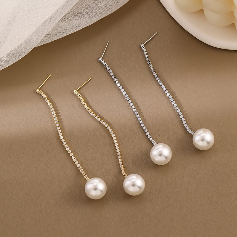 Pendientes de perlas de agua dulce | Pendientes colgantes de perlas de diamantes | Pendientes de Perlas Reales (5-6 mm)