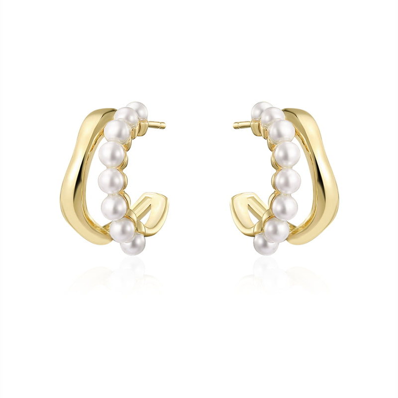 Pearl Hoop Earrings | 14K Gold Plated Hoop Earrings | Irregular Hoop Earrings for Women