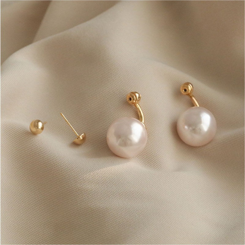 16MM Large Pearl Drop Earrings | Detachable Pearl Earring Jackets | Gold Pearl Stud Earrings with Sterling Silver Pins