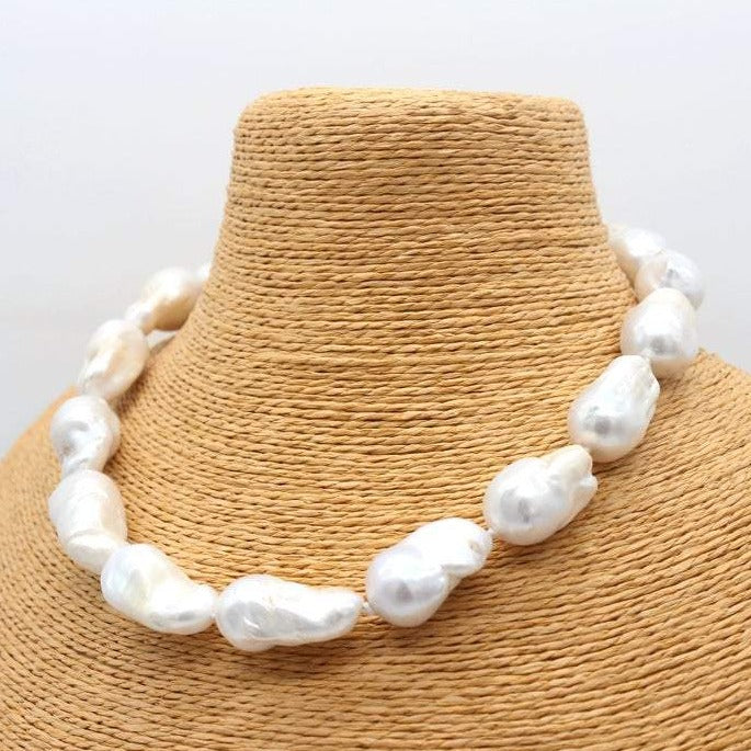 16mm Big Real Pearl Necklace AAAA Baroque Pearl Necklace | White Freshwater Irregular shaped Pearl Necklace