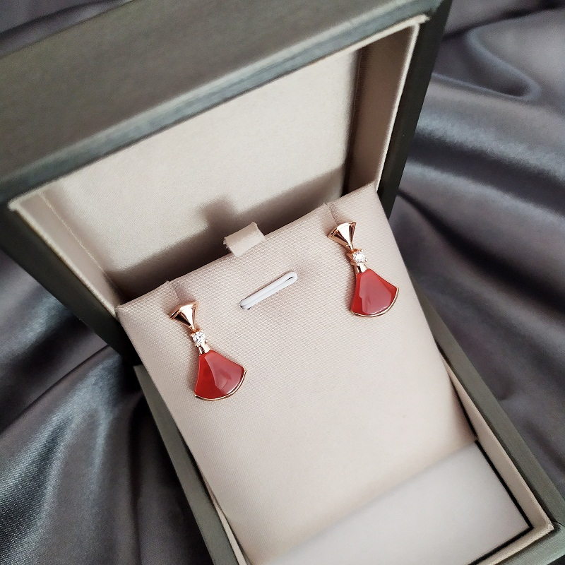 Pendientes de Nácar en forma de abanico | Pendientes colgantes de oro rosa con pasador plateado para mujer