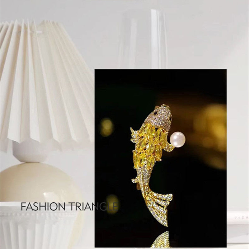 AAA Real Pearl Goldfish Brooch | Freshwater Pearl Brooch with 18K Gold Plated | Luckly Fish Brooch with S925 Sliver Pin